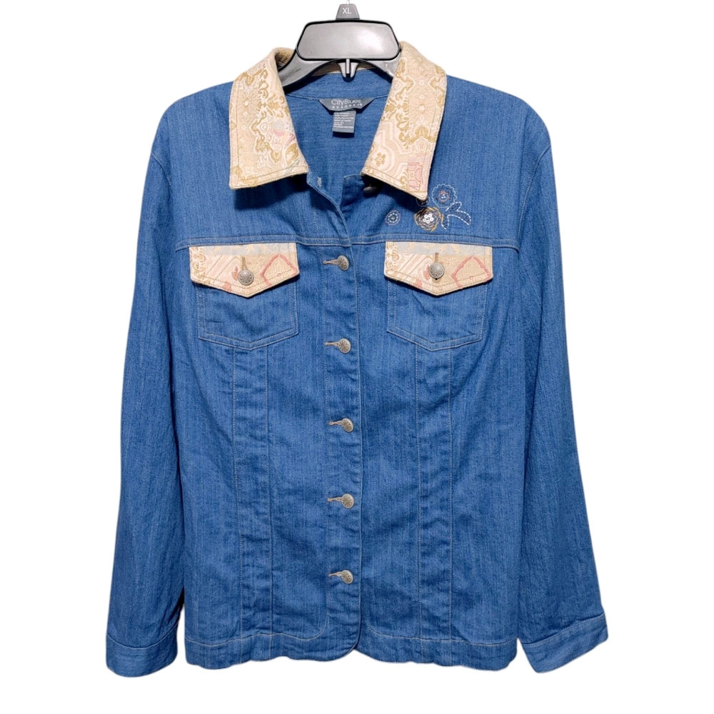 Vintage Koret City Blues Denim Embroidered Button Down Shirt Women's Size 2X